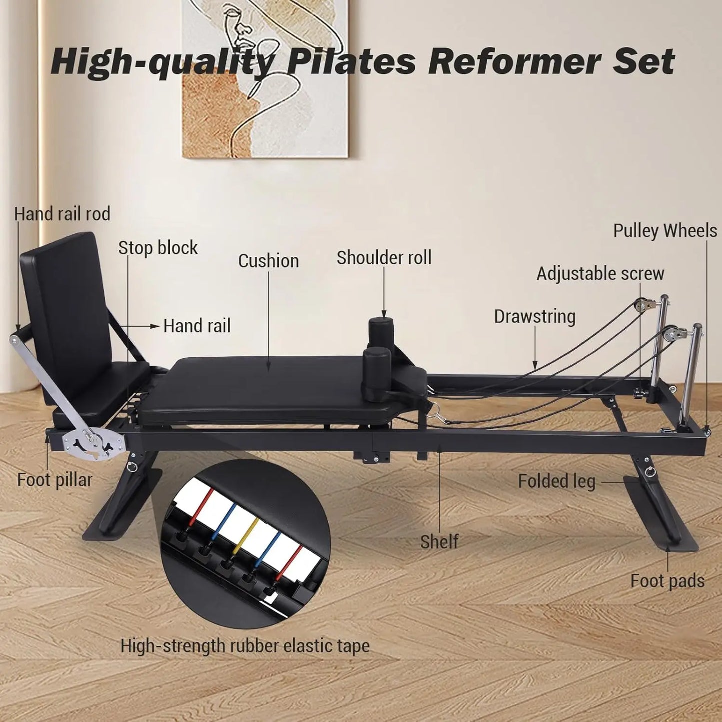 Foldable Reformer Pilates Machine with Adjustable Heights