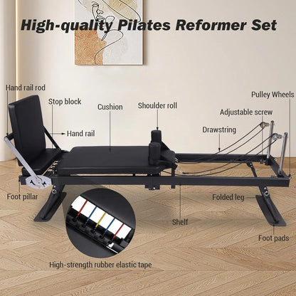 Foldable Reformer Pilates Machine with Adjustable Heights