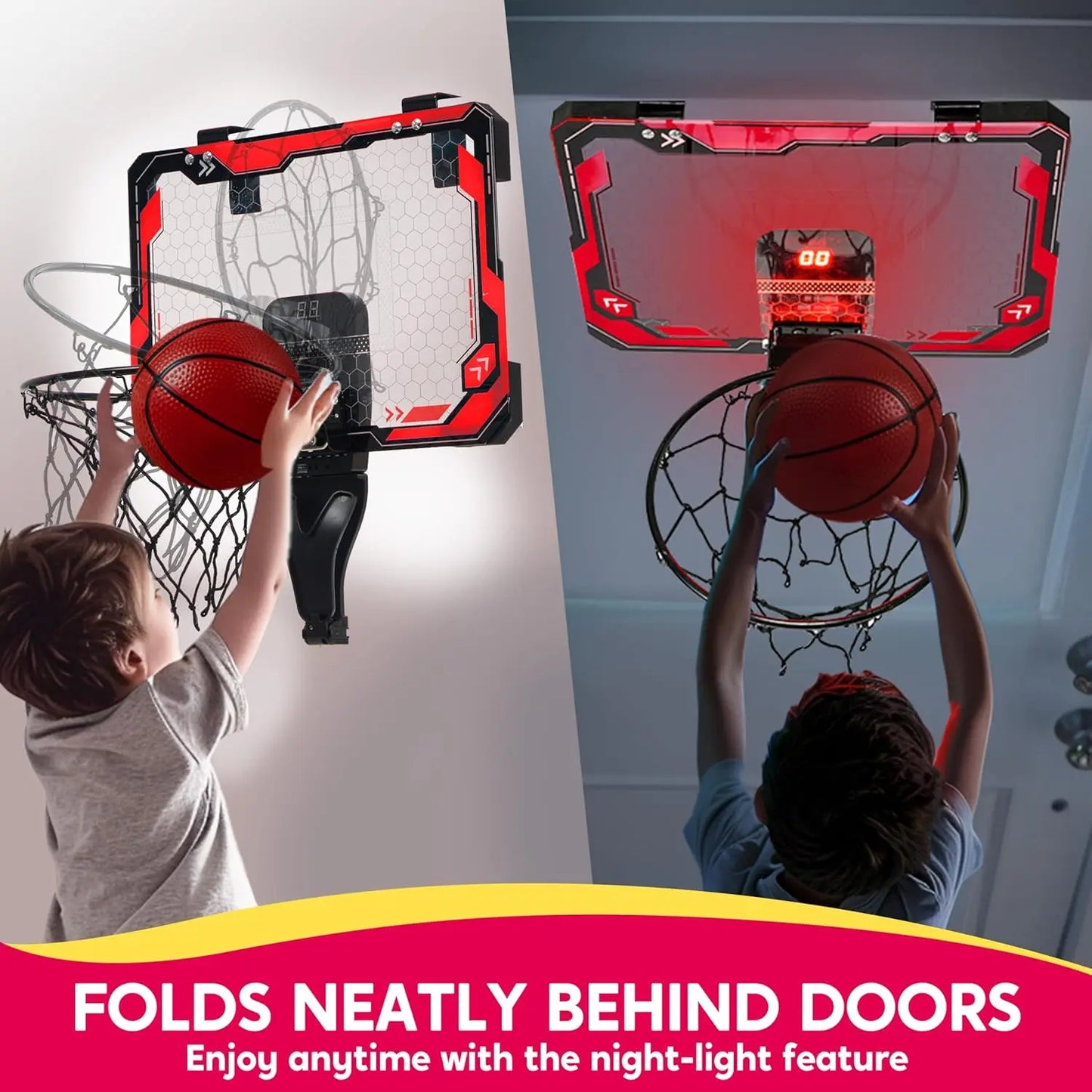 Mini Indoor Basketball Hoop Light Up Over The Door Basket