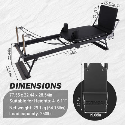 Foldable Reformer Pilates Machine with Adjustable Heights