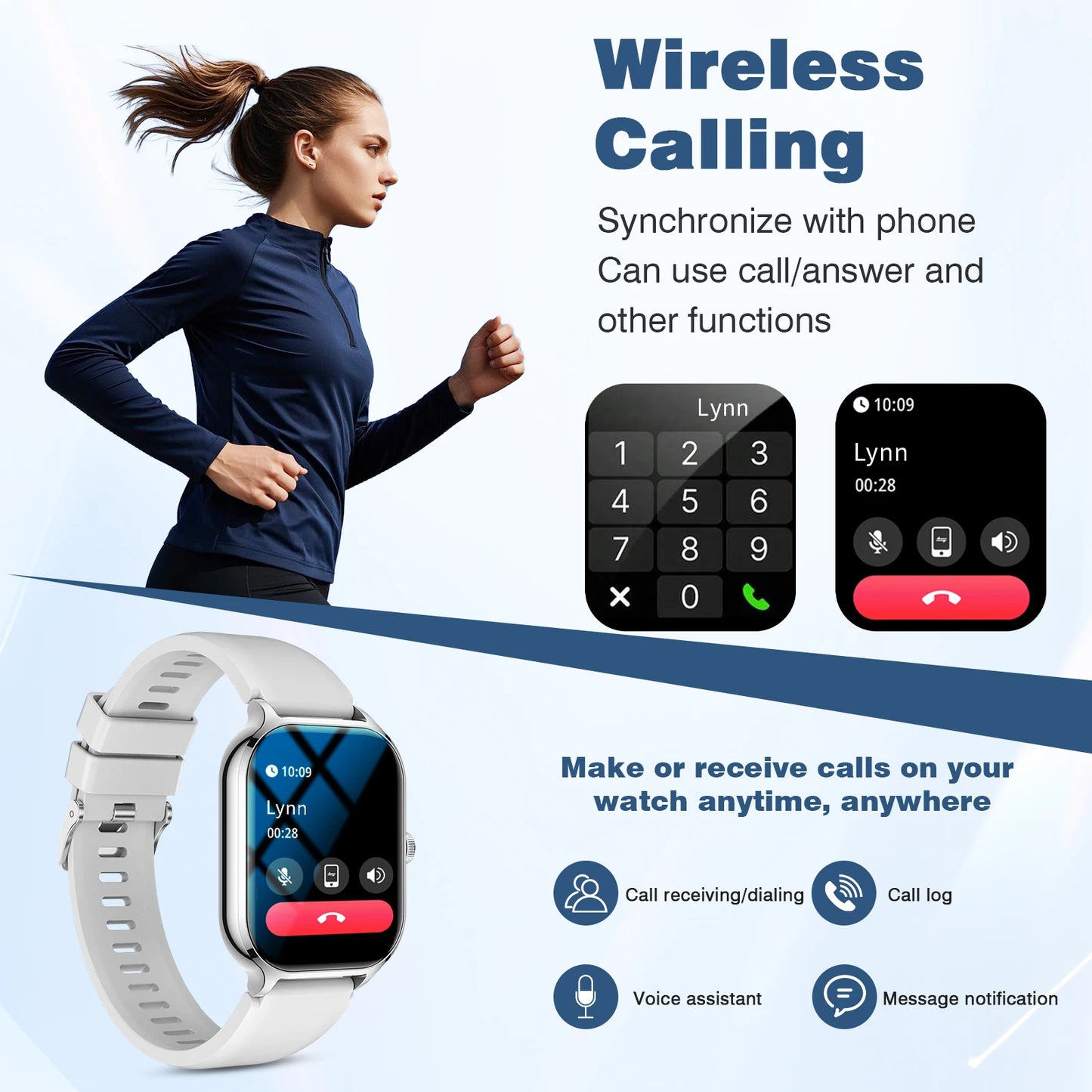 Smart watch, wireless calling, customizable dial, remote photography