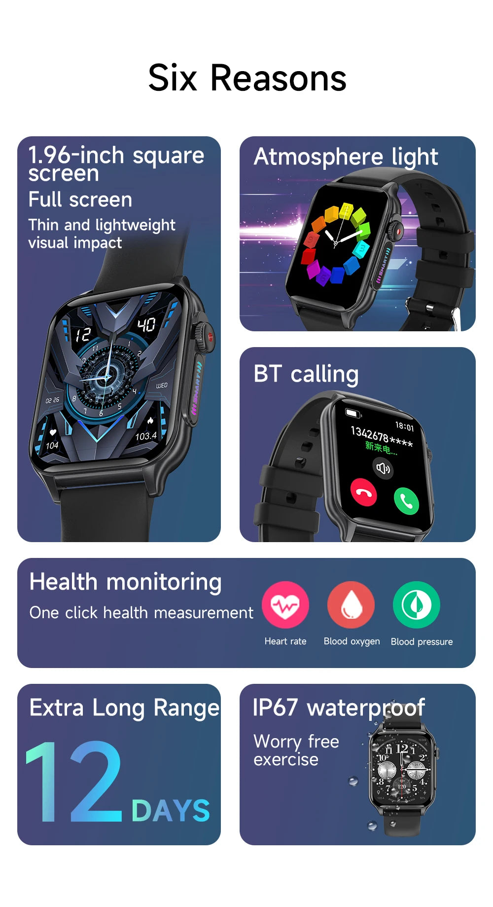 AOLON P6 1.96'' Amoled Smartwatch Men Health Monitoring IP68 Waterproof