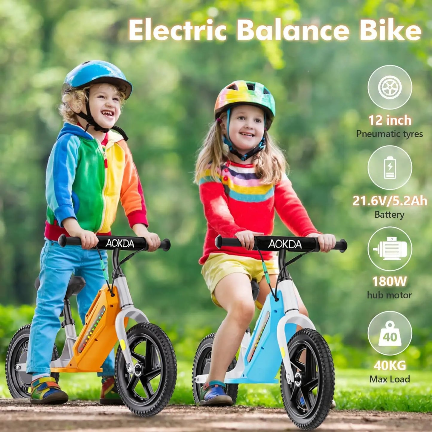 Electric Balance Bike for Kids, 180W, 12" Pneumatic Tire 21.6V/5.2Ah