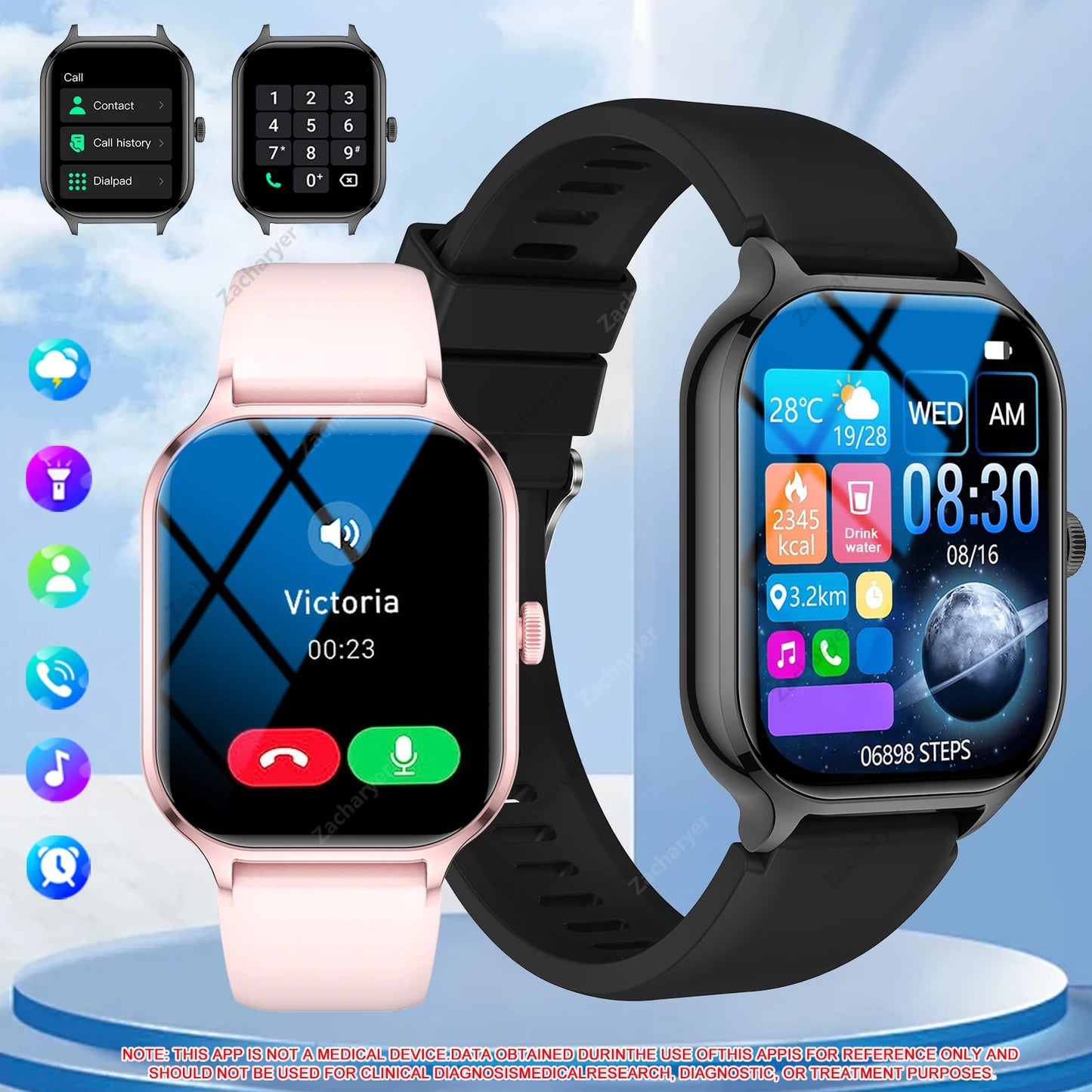 Multifunctional smart watch, wireless call/dial, message reminder