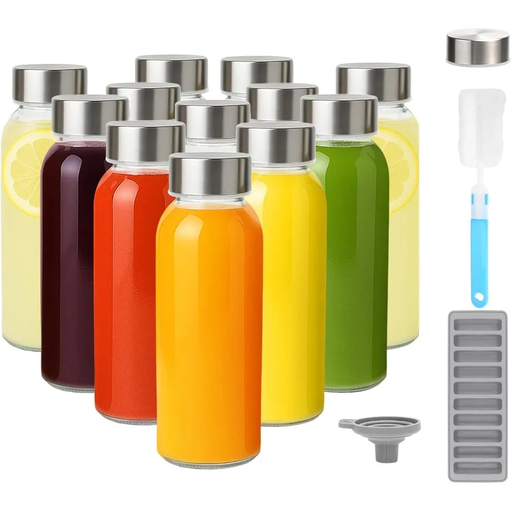 Glass Water Bottles with Lids 10 oz, Reusable