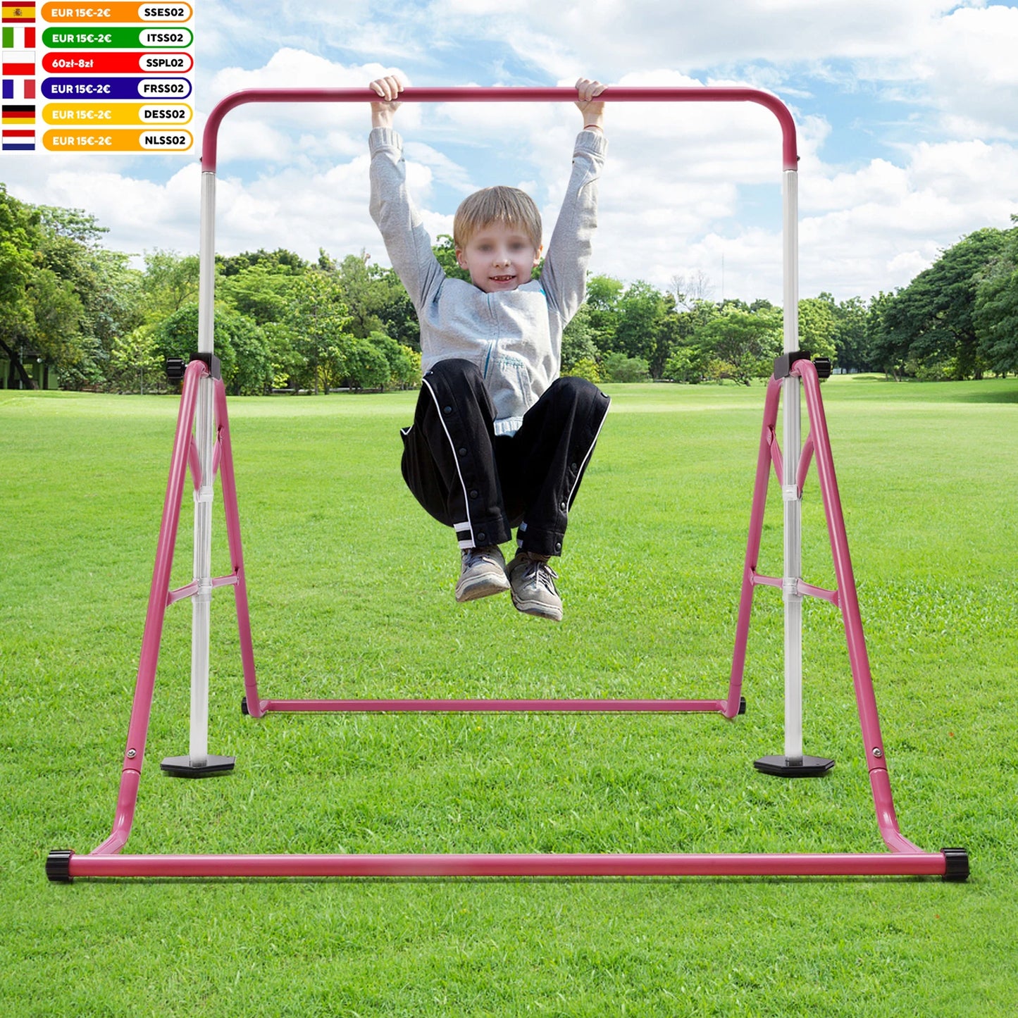 Pink Gymnastics Monkey Bars Foldable 5 Adjustable Height