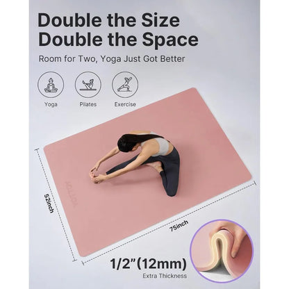 Large Mat 75x52.5 inch Extra Wide TPE Exercise Mat Non-Slip Surface