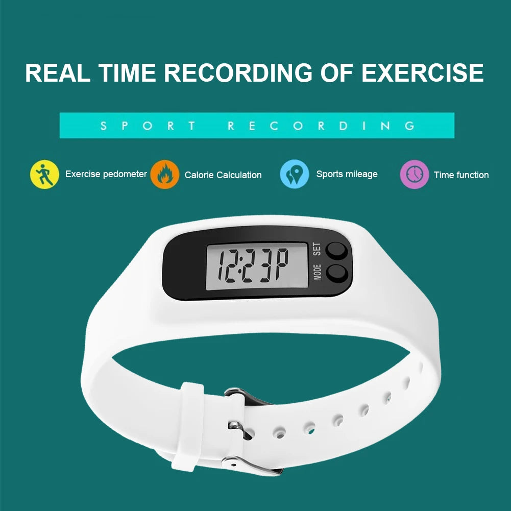 LED Pedometer Bracelet Wrist Calorie Counter 12/24H Display