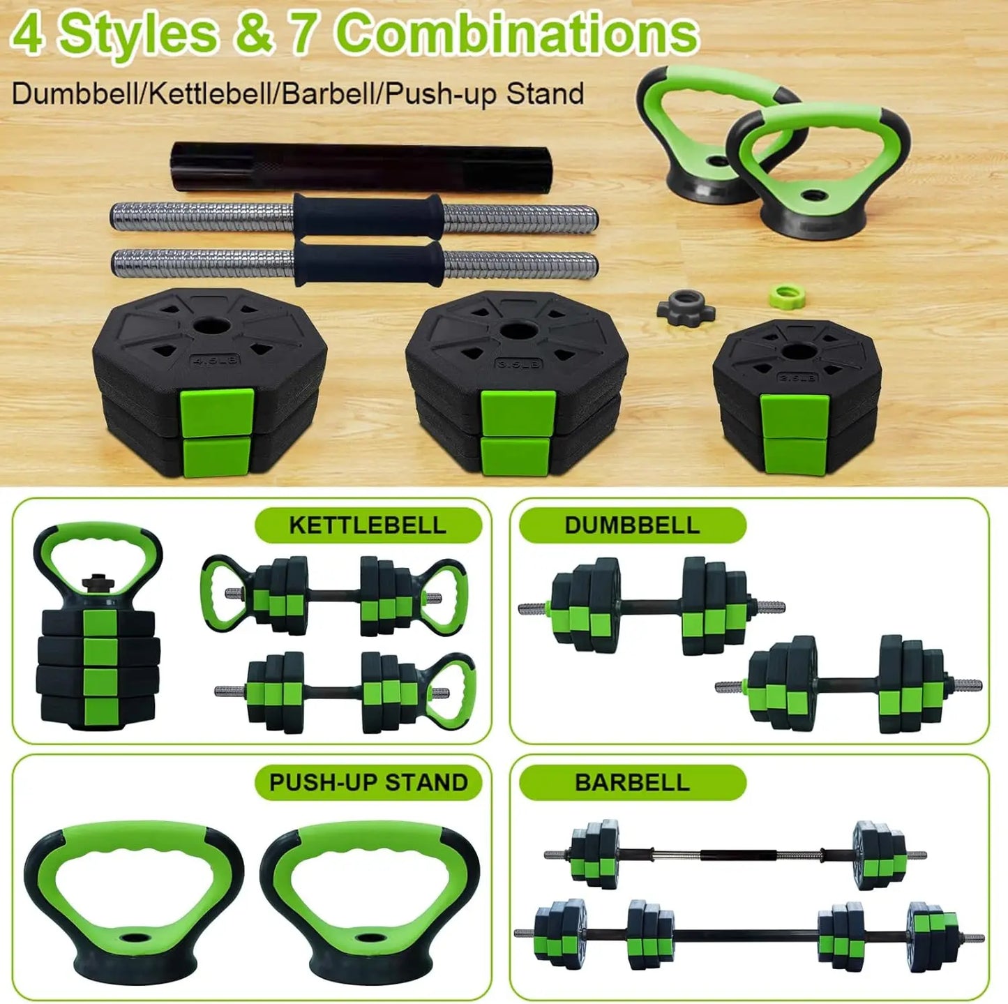 4 in 1 Adjustable Dumbbell Set,44lbs Weight Set